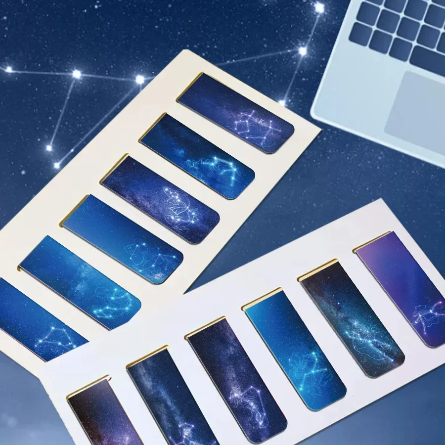 12 Pieces of Magnetic Bookmarks, Space and Starry Sky Bookmarks, Magnetic Folder Tags, Book Enthusiasts