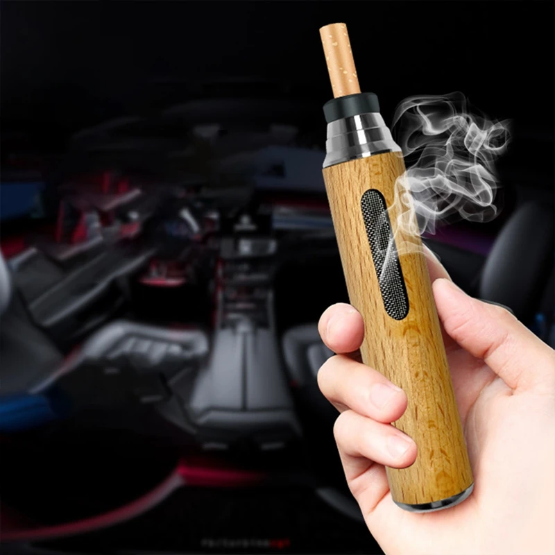 1pc Portable Ashtrays Anti Soot-flying Cigarette Cover Handheld Car Ashtray Wooden Cigarette Holder Ash Tray with Storage Bag car ashtray portable ashtray