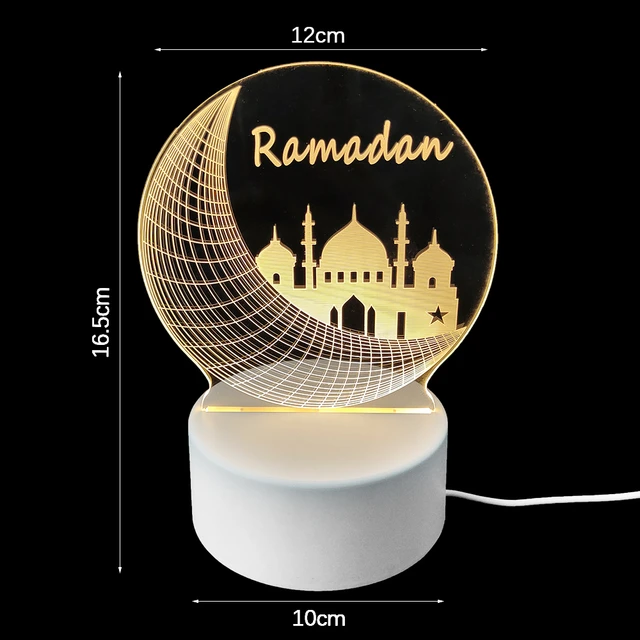 FZQBEY Ramadan Décoration LED Lampe, Lune Etoile Eid Mubarak Lampe de  Table, avec Télécommande,16 couleurs, 3D Veilleuse LED en Acrylique  Décoration