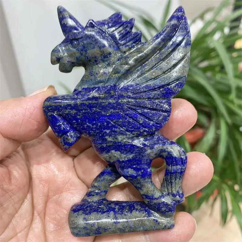 

11cm Natural Lapis Lazuli Unicorn Crystal Carving Crafts Healing Reiki Fashion Home Decoration Tabletop Ornaments Gift 1PCS