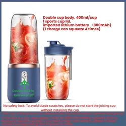 Compact Electric Juicer Blender - Portable USB Rechargeable Smoothie Maker, 400ml Capacity (800mah - 2cups - Blue)