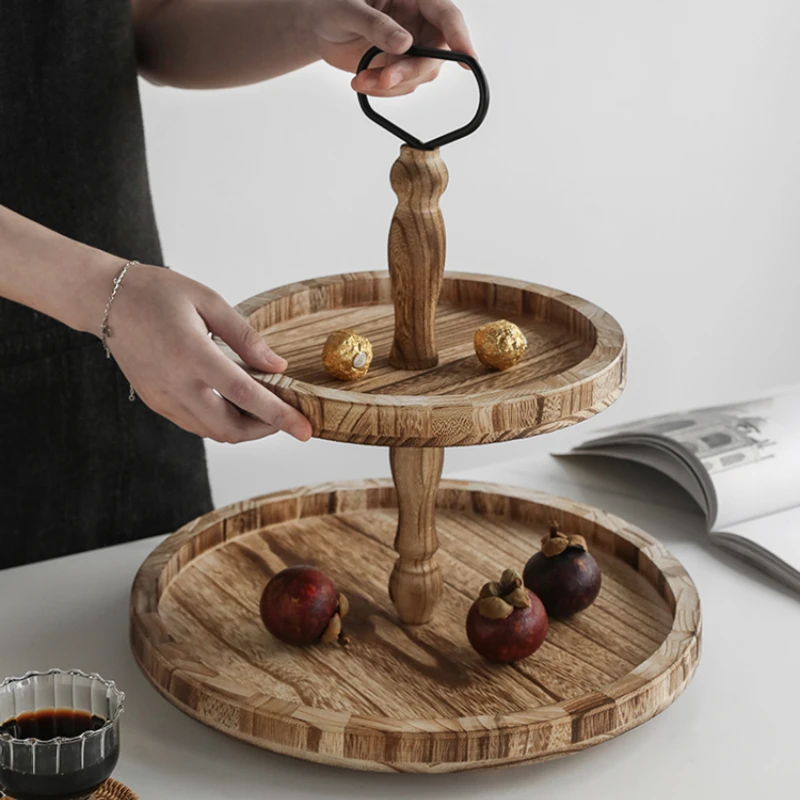 

Creative European-style dessert rack double-layer three-layer cake plate wooden dessert table decoration tray display rack props