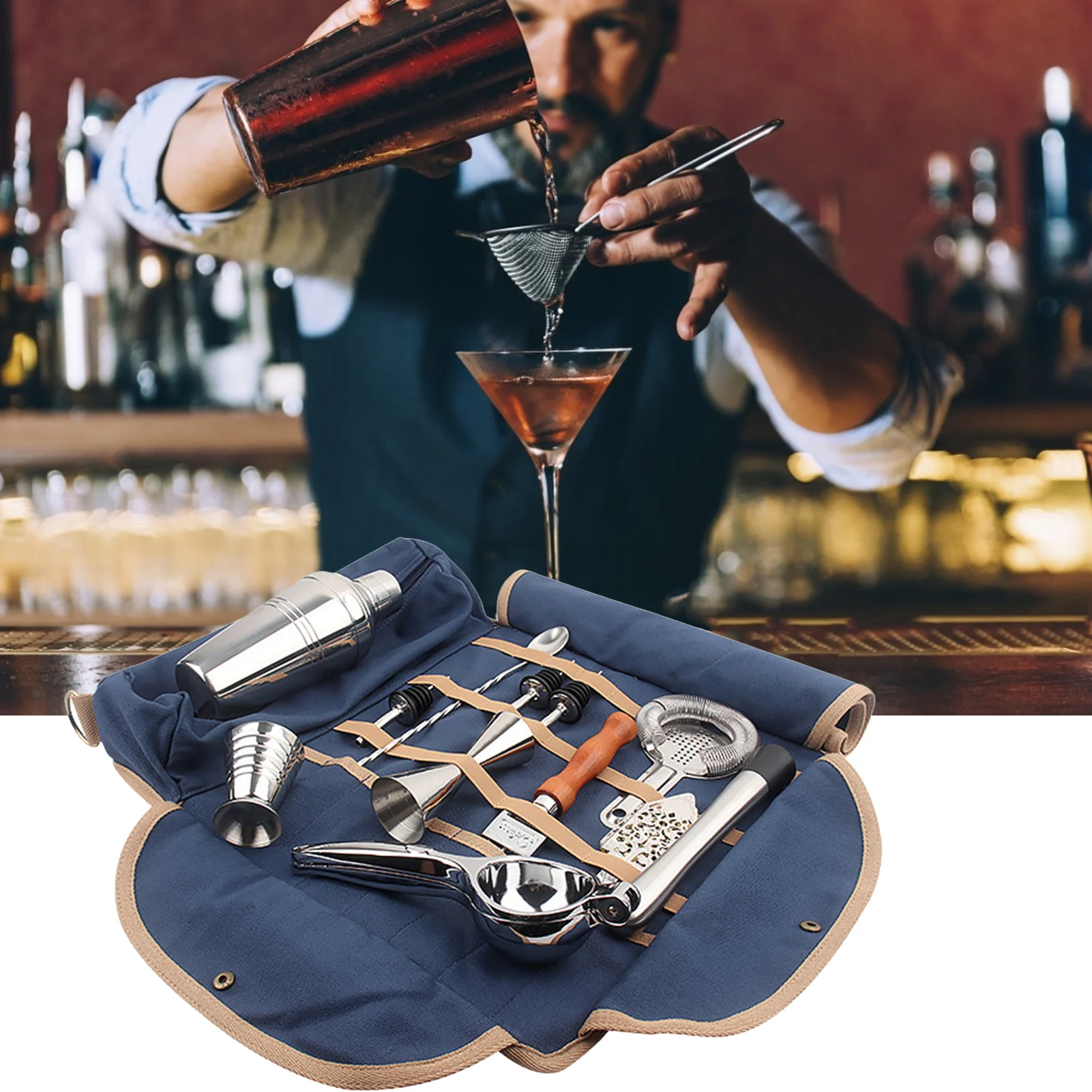 Bartender Kit Bag Bartender Bag Canvas Leather Strap Bartender Storage