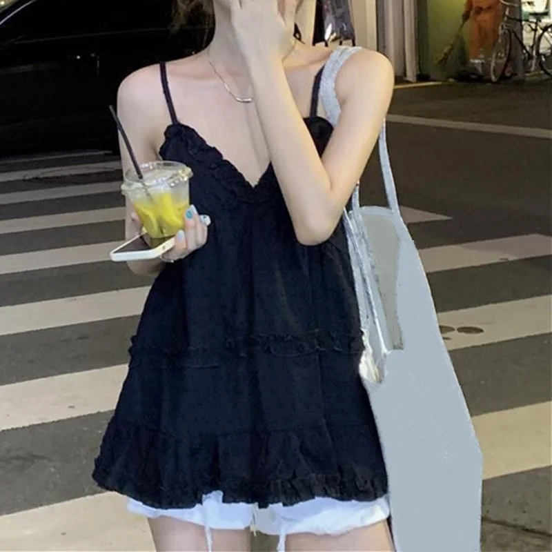 รูปสินค้า เสื้อกั๊กผู้หญิง คอ V หลังเปิด ผ้าลูกไม้ แฟชั่นเกาหลี