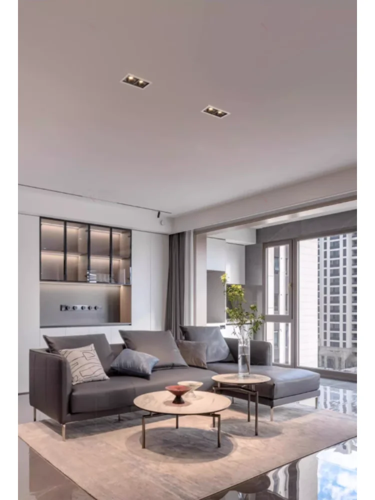 Ultra-thin embedded spotlights led anti-glare single and double-headed square downlights for home living rooms