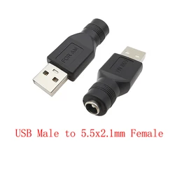 USB to DC Power Jack Connector Adapter - 5V Charging Plug Converter, Type A Male/Female to 5.5mm x 2.1mm Male/Female - 5Pcs (USB M to DC F)