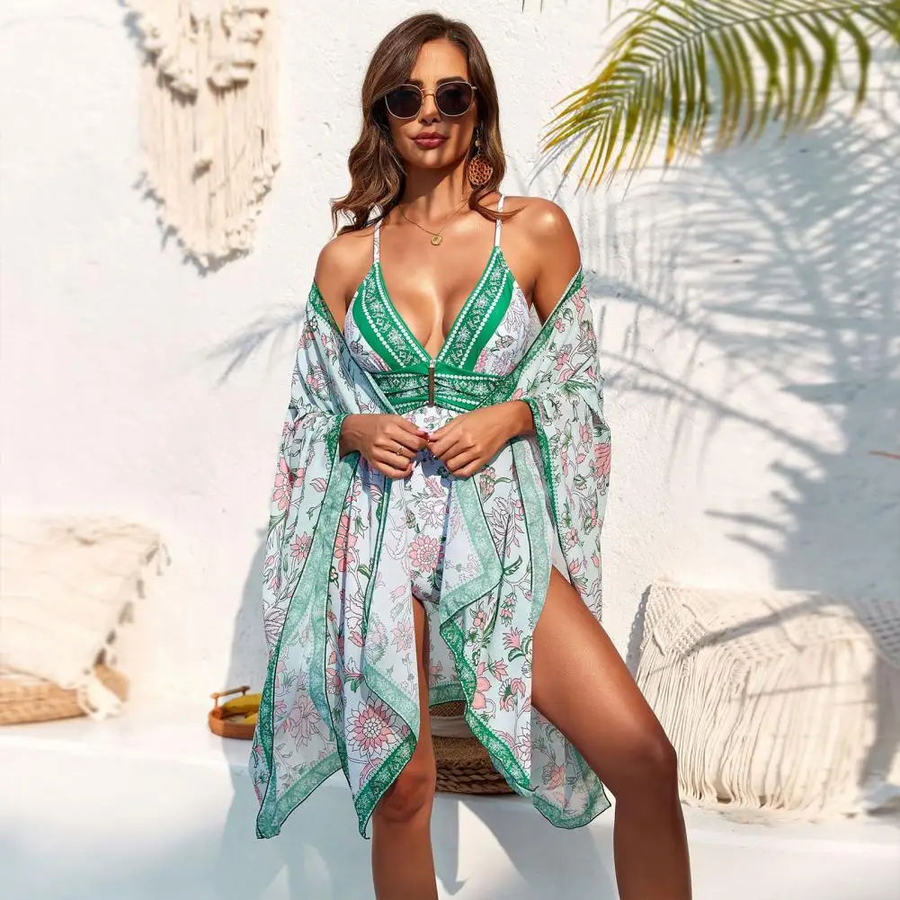 

Устойчивый к пятнам купальник монокини с цветочным принтом комплект кардиганов с глубоким V-образным вырезом купальник с высокой талией Женская пляжная одежда для быстрого ношения