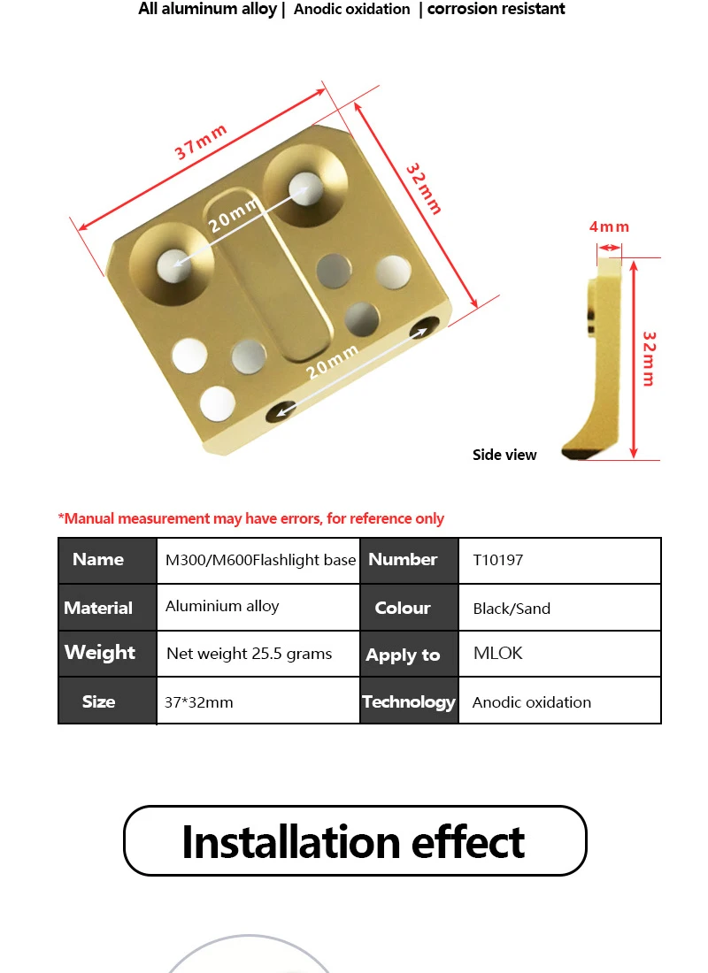 Description Picture 5 of itemTactical CNC Scout light mount For M300 M600 Flashlight Offset side mounts For M-Lok Rail Weapon Lights Base Hunting Accessories