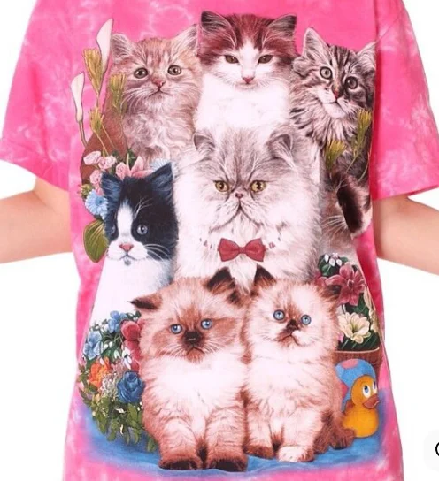 Tie-Dye-T-Shirt mit 3D-Druck für Erwachsene und Kinder mit mehreren Katzen – perfekt für Katzenbesitzer, um auf dem Weg zum Ausgehen Aufmerksamkeit zu erregen! – Detail 14