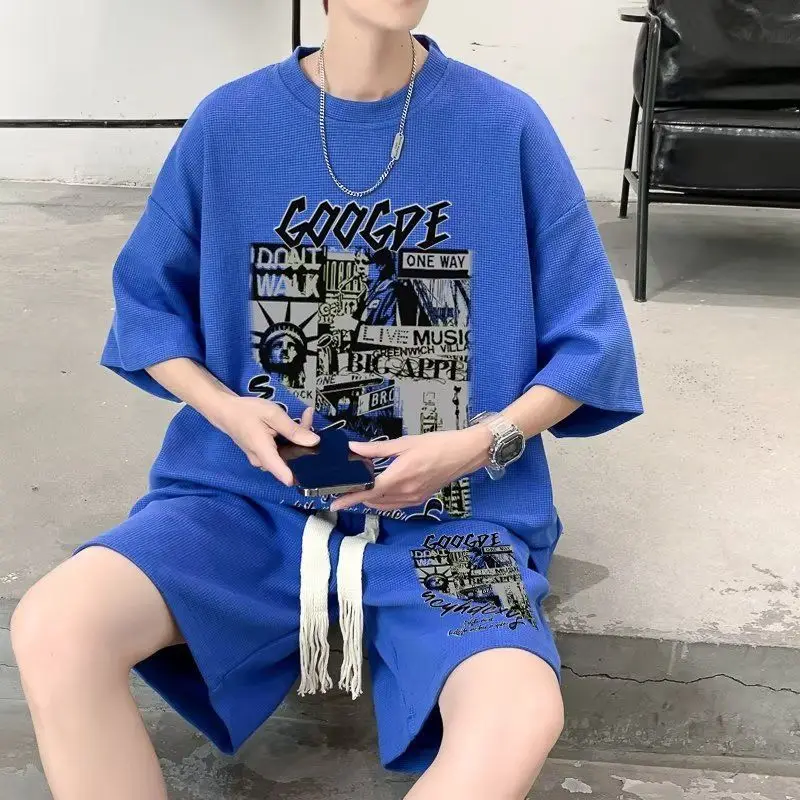 Men's and Women's Fashion Comfortable Suit Set with Handsome Summer Short-sleeved Shorts Two-piece Fashionable Set