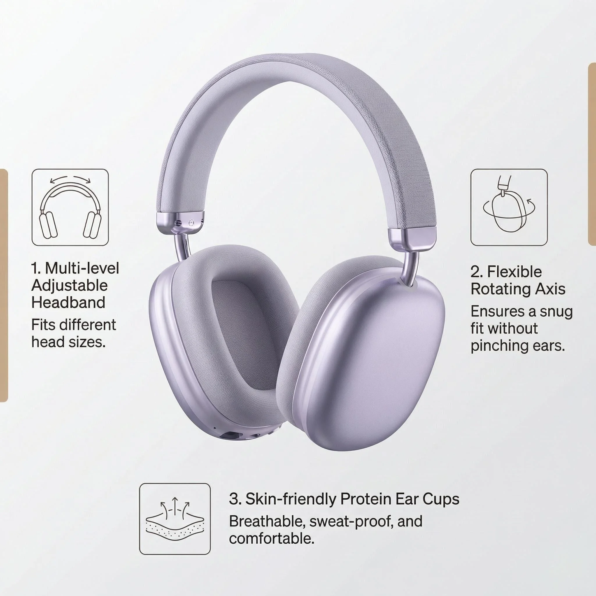 Cuffie Over-Ear con Fascia in Tessuto, Wireless Stereo HiFi, Asta Metallica Regolabile, per Musica all'Aperto, con Cancellazione del Rumore - Image 2