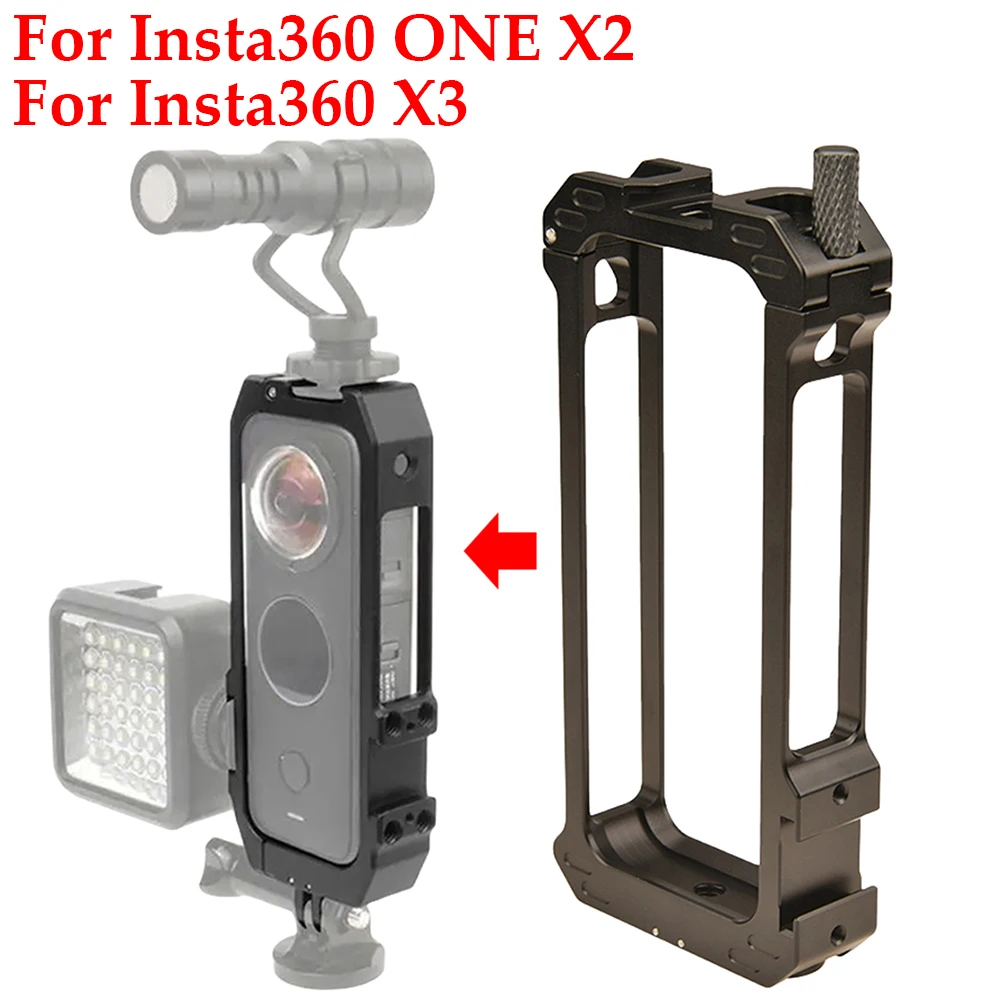 Insta360 ONE X2 용 금속 토끼 케이지, 금속 확장 프레임 케이스, 콜드 슈 마그네틱 마운트, Insta360 X3 용 1/4 인치 스레드