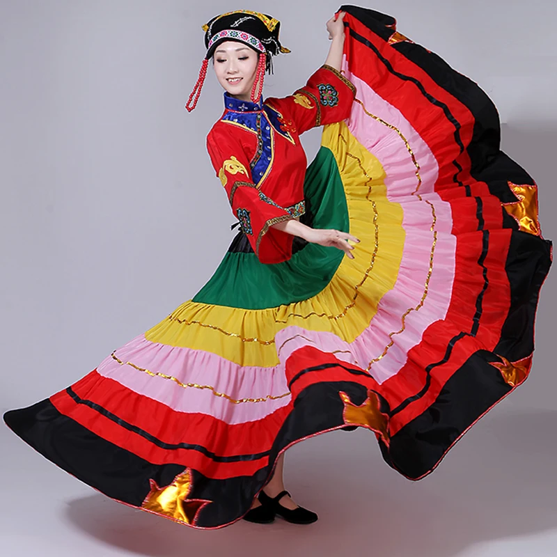 Chinese Traditional Costume Stage Dance Wear Folk Costumes Performance Festival Yi Outfit Long Skirts for Women Dancing