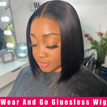 Brazilian Perruque Glueless Wig 13X6 HD Transparent Bone Straight Bob Raw Human Virgin Hair Wigs PrePlucked Frontal Wear And Go 1