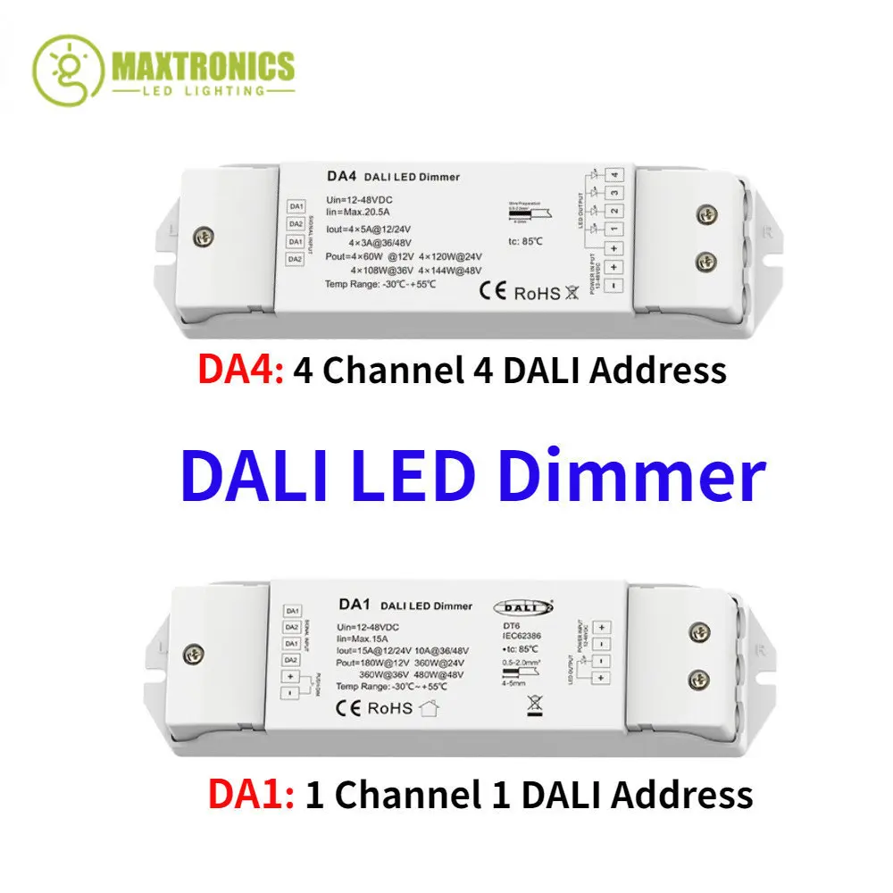 Nuovo Controller Led Dc12-48V 1/4 Canali Tensione Costante Dali Led Dimmer Da1/4 Uscita Pmw Dimming Push Dim Protezione Multipla