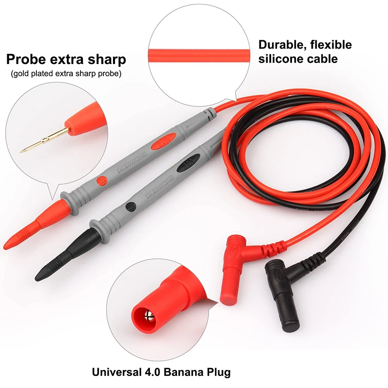 2PCS 20A/1000V Digital Multimeter Test Leads Probe Silicone Cable To 2mm Interface Test Clamp Universal Test Cable 3
