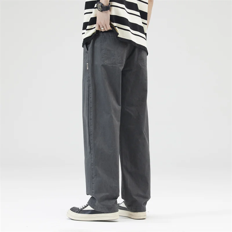 2025 Spring New 100% Cotton Cargo Straight Pants for Men Clothing Solid Color Men Trousers YL906 2