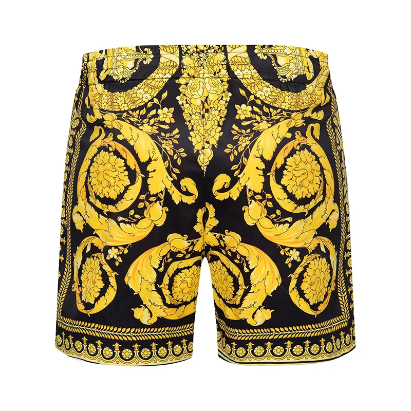 Summer New Style Men Short With Pockets Golden Print Men's Swim Trunks High Quality Quick Dry Beach Swiming 2