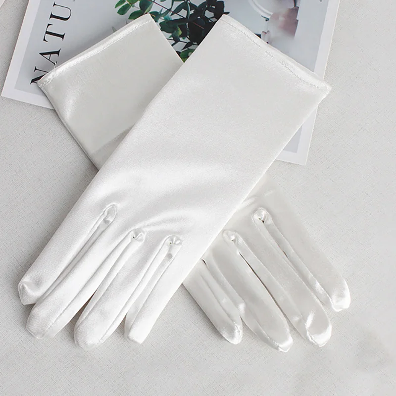 3 Lengths 23 cm 38 cm 55 cn Solid Black White Satin Gloves Women Elegant Etiquette Evening Bride Dress Wedding Opera Elbow Glove