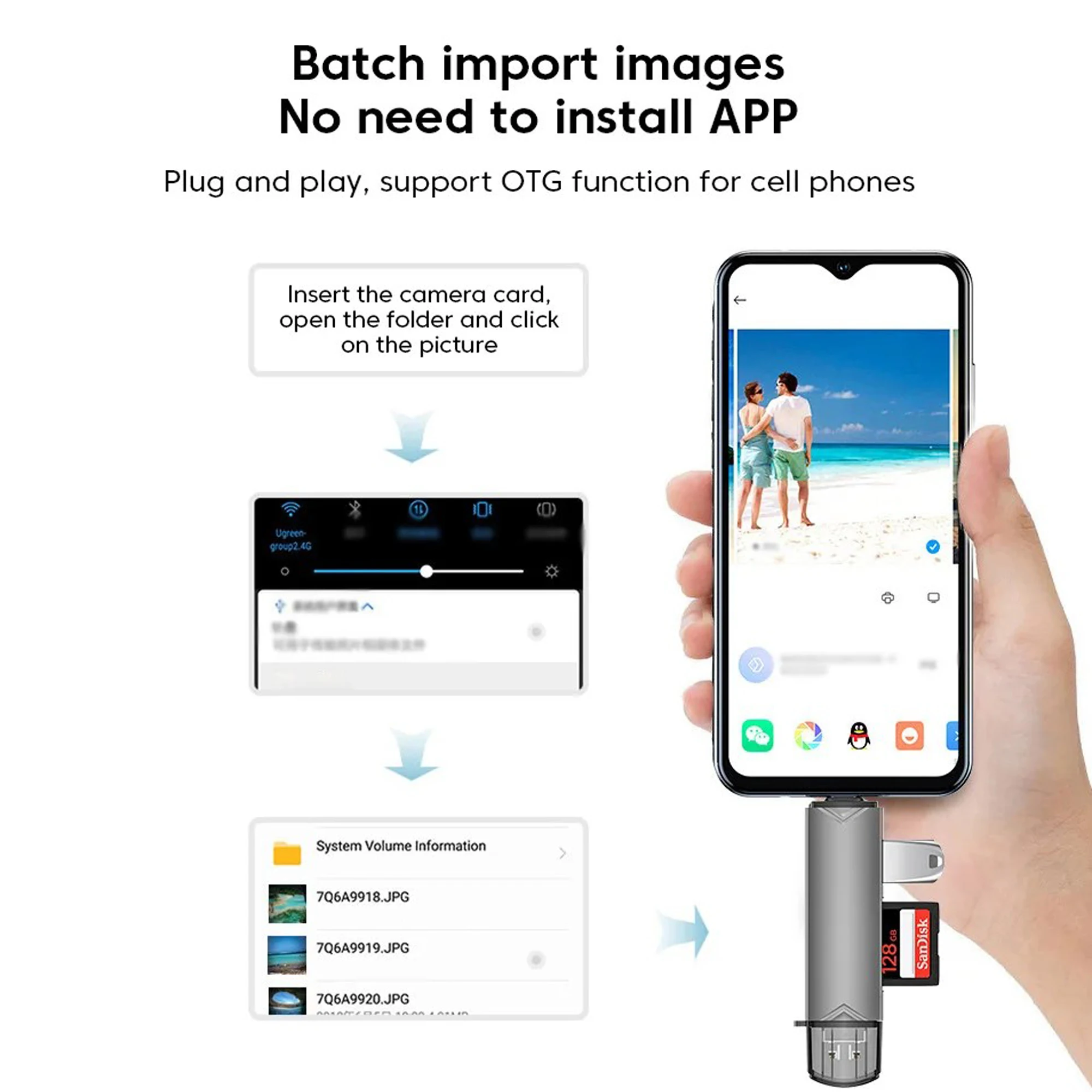 6 in 1 USB3.0 멀티 카드 리더 SD TF 메모리 카드 OTG 어댑터 타입-C 마이크로 USB USB-A 플러그 앤 플레이 (휴대폰, 카메라, 노트북용)