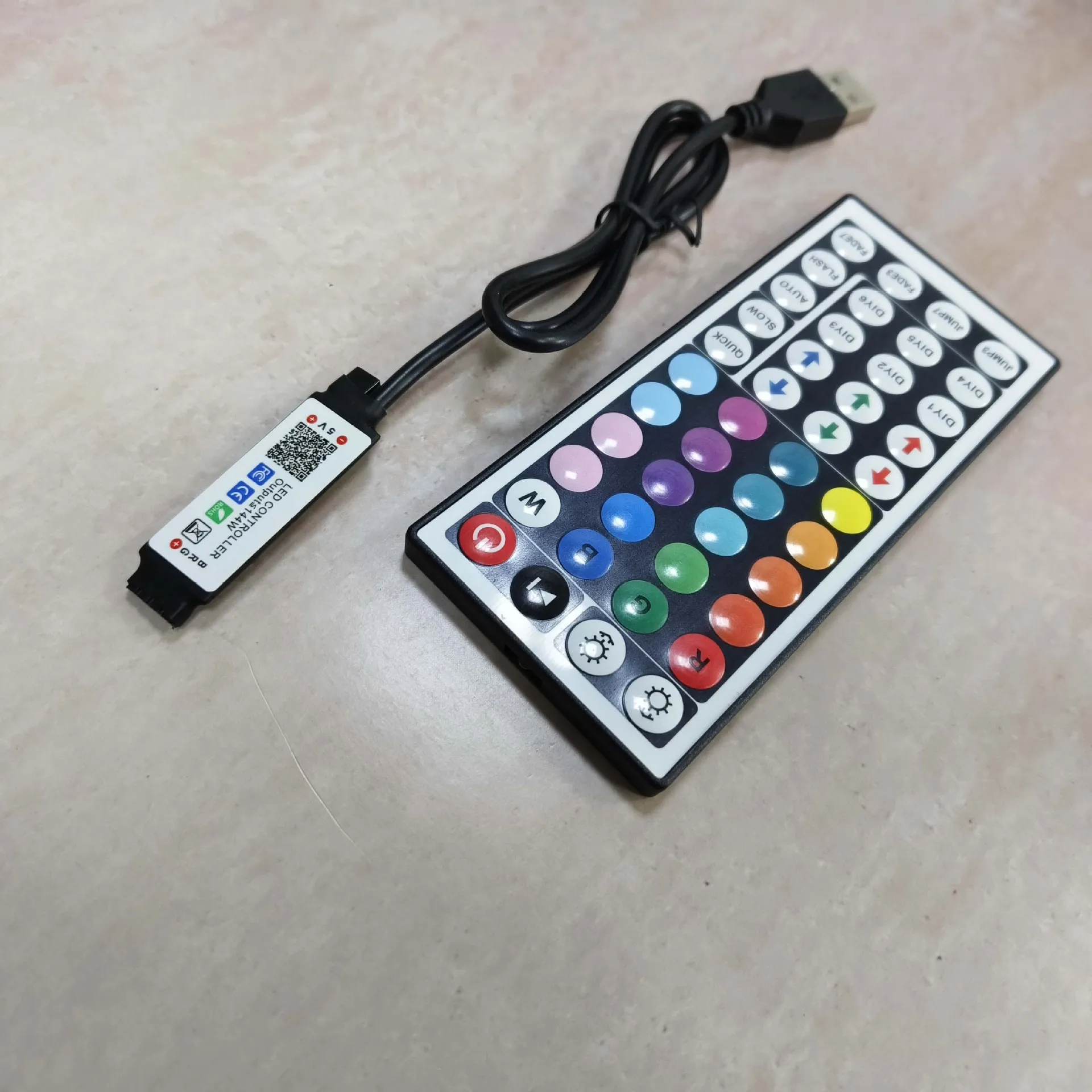 Wireless Bluetooth LED Strip Light Controller with 44-Key Remote and Dual Outputs