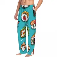 Custom Printed Men's Pajama Pants Cartoon Rolls Sushi Food Sleepwear Sleep Lounge Bottoms with Pockets 2