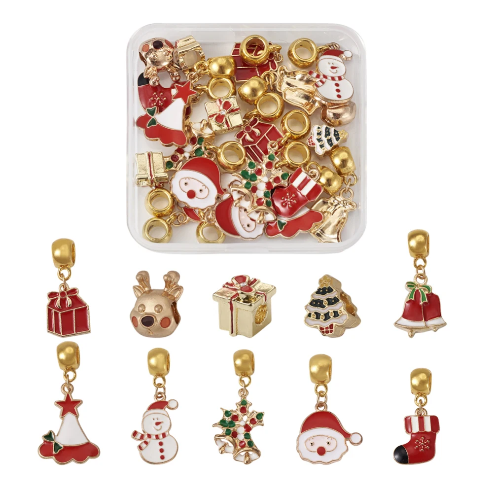 

20pcs Enamel Sock Santa Claus Christmas Pendants Alloy Reindeer Gift Box Charms Beads for Earrings Keychains DIY Jewelry Making