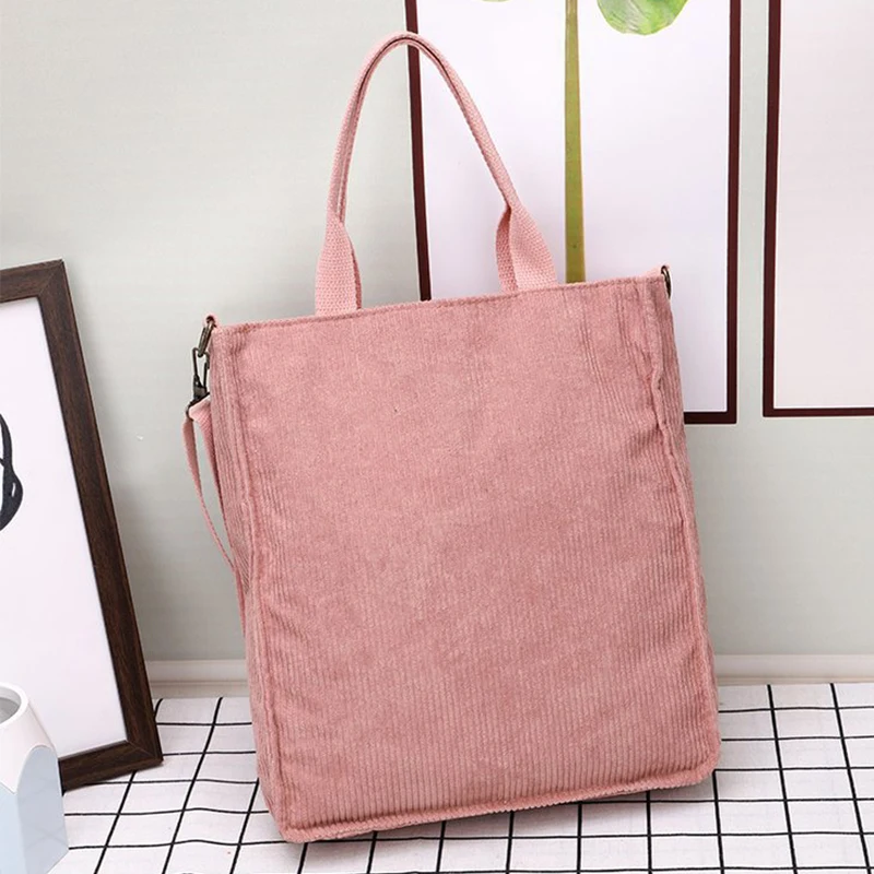 Winter New Corduroy Shoulder Bag Female Large Capacity Shopping Tote Teenager Bookbag Casual Travel Handle Bag Casual Clotch Bag