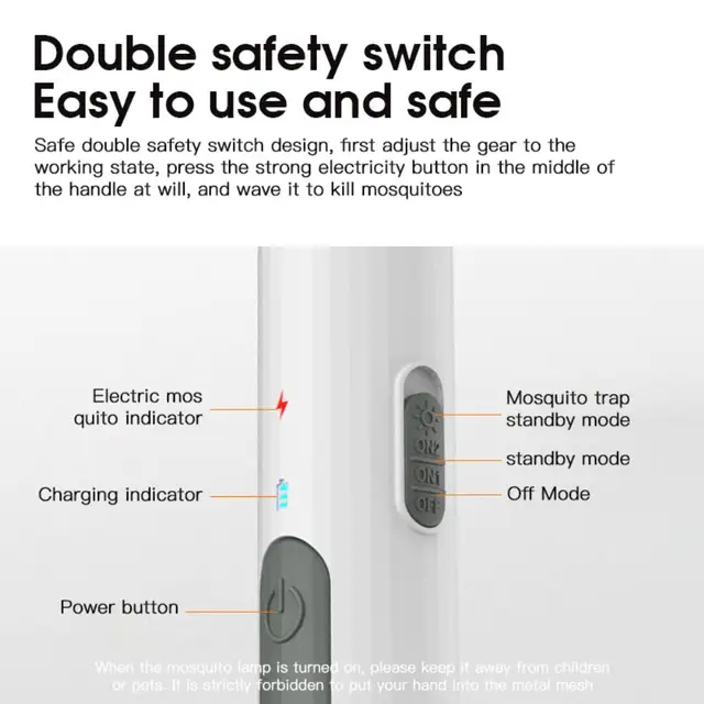 USB Charging Mosquito Swatter Insect Racket Swatter Zapper Electric Rechargeable Summer Fly Insect Bug Zapper Killer Trap 6