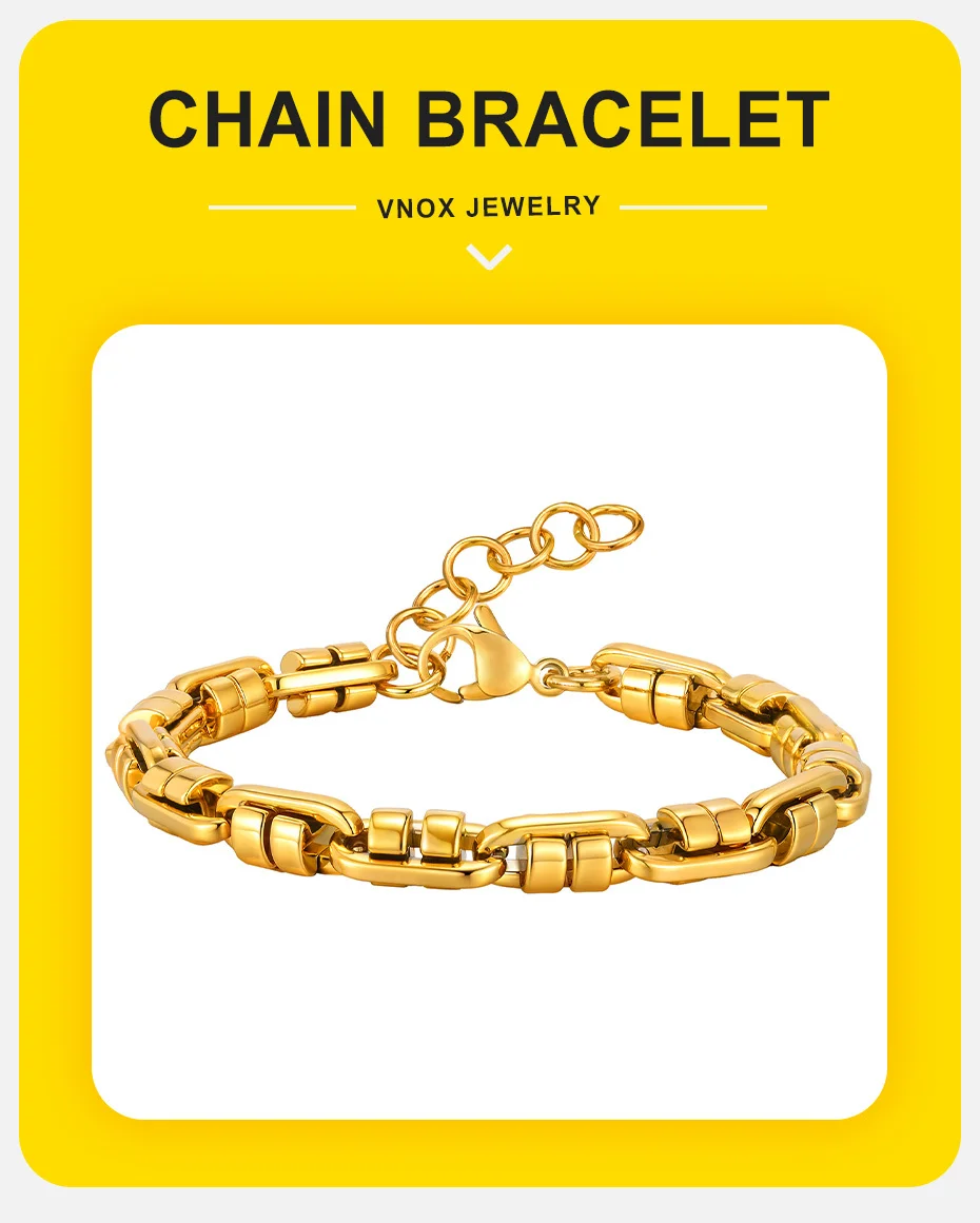 Vnox Dickes Punk-Gliederkettenarmband für Männer und Teenager, dreifarbige handgefertigte schwere Kette aus Edelstahl, stilvoller Handschmuck aus Metall – Detail 1