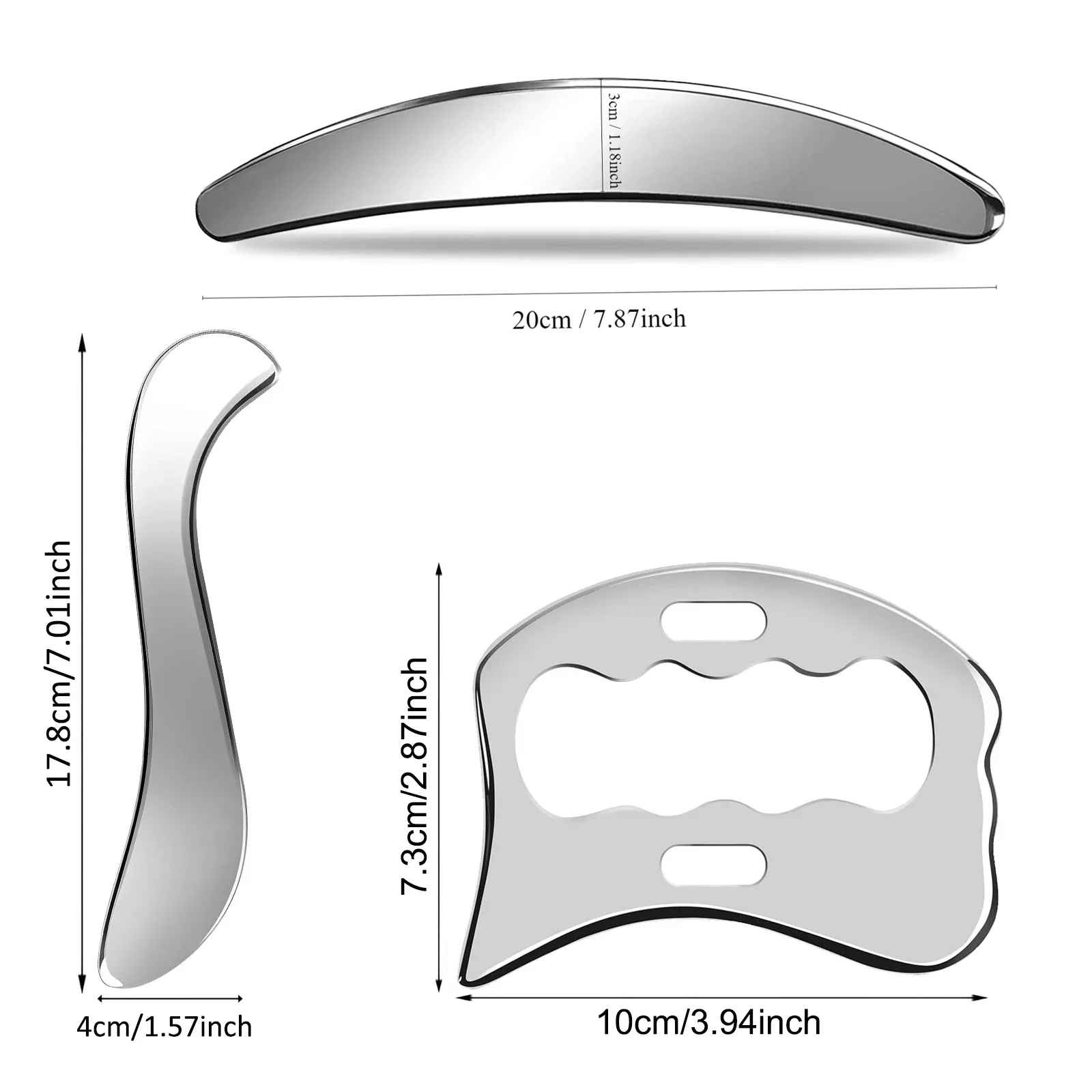 Stainless Steel Muscle Scraper Tools Set Gua Sha Metal Scraping Tool for Physical Therapy Facial Tools＆Derma Edge Massage Tool