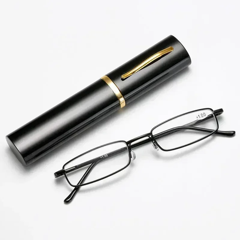 Ultralight Metal Frame Anti-Blue Light Reading Glasses with HD Lenses and Portable Pen Holder