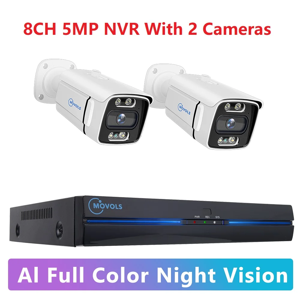 מערכת מצלמות אבטחה MOVOLS 8CH 5MP 8MP POE עם שמע דו כיווני 8MP NVR ערכת מצלמות CCTV חיצוניות IP H.265 P2P מערכת צילום וידאו