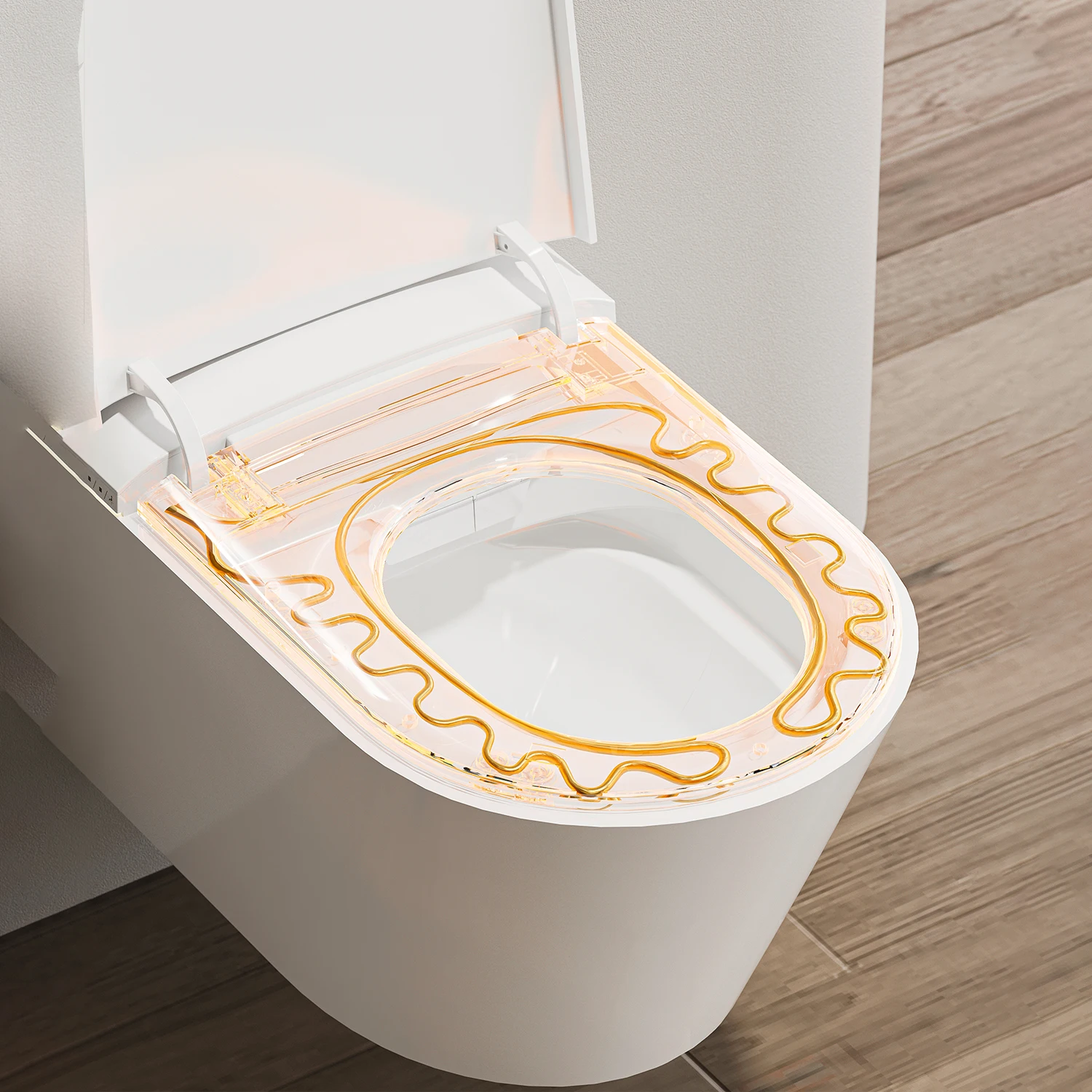 Smart Wall-Mounted Toilet with Sensor Heating Remote Control Automatic Flush Leaving Seat Elongated Bowl Seat