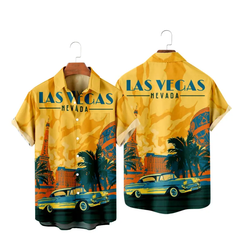 

2024 Men's Hawaiian T-Shirt Las Vegas 3D Printed Y2K Hombre Fashion Shirt Casual Short Sleeve Beach Oversized Clothes