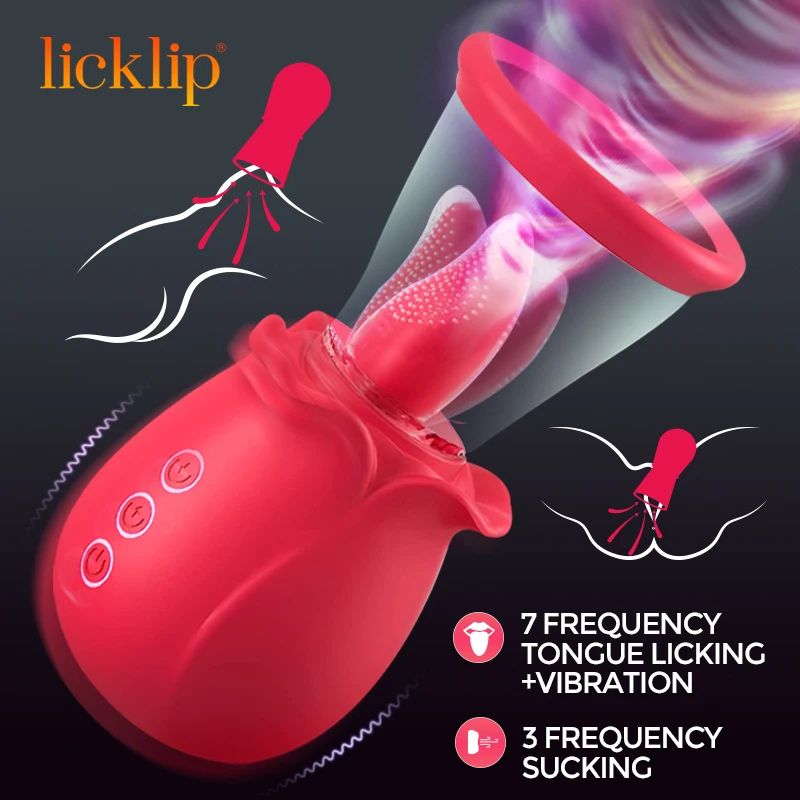 

LICKLIP Rose Vibrator With Sucking Cup 7 Modes Licking 3 Suction G Spot Vibrator Clitoris Nipple Stimulator Sex Toys For Women