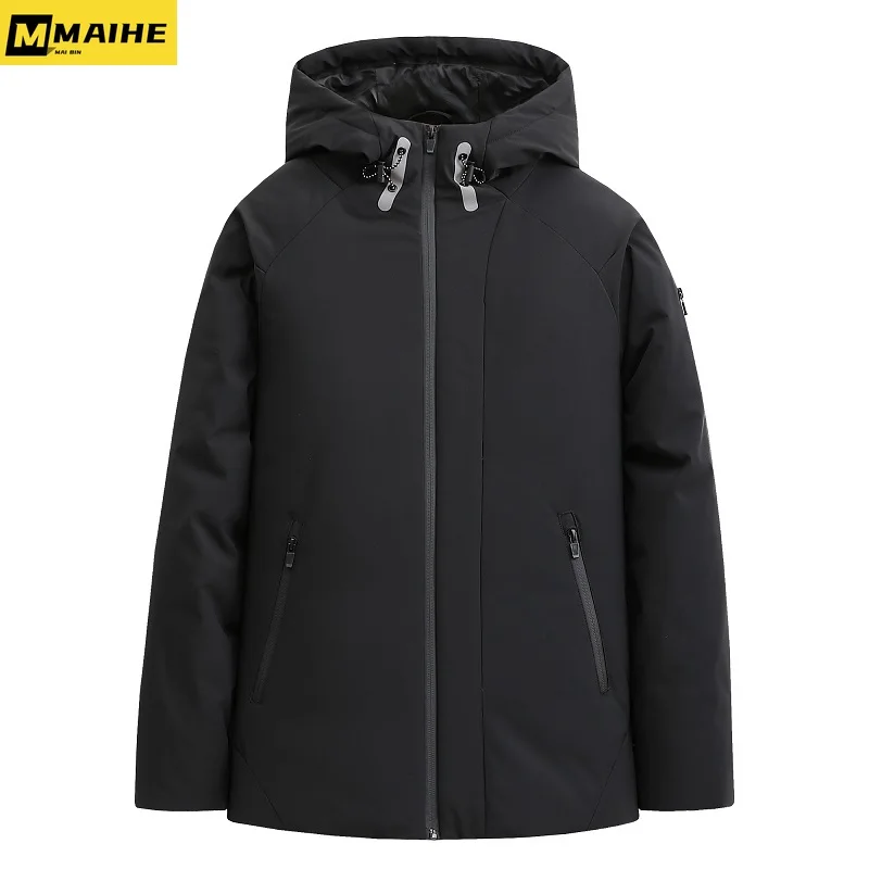 Winter Luxury Down Jacket Men's Short Solid Color Thickened Hooded 90 White Duck Down Warm Coat Unisex Waterproof Down Jacket