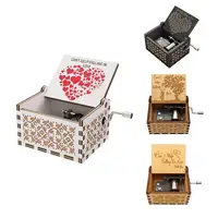 2024 Wooden Engraving Vintage Music Box Hand-Cranked Music Box Girlfriend Wife Can't Help Falling In Love Birthday Presents Gift 1