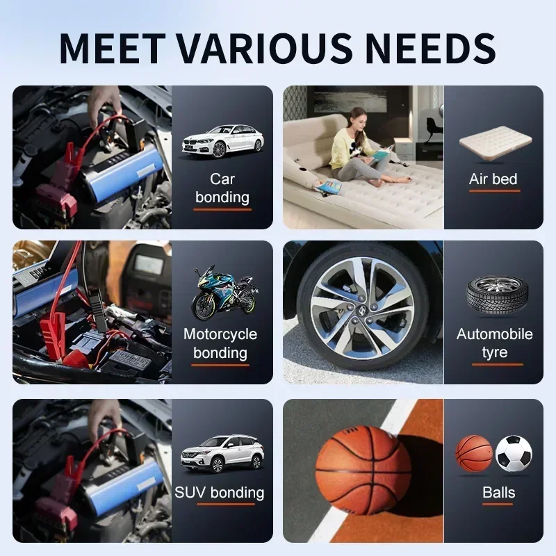 Car Jump Starter Air Pump Power Bank Lighting Portable Air Compressor 4 In 1 Cars Battery Starters Starting AutoTyre Inflator