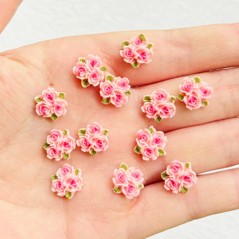 

50 Pcs New Cute Mini Resin Cartoon Three Pink Peach Blossoms Flatback Ornament Jewelry Making Manicure Hairwear Accessories