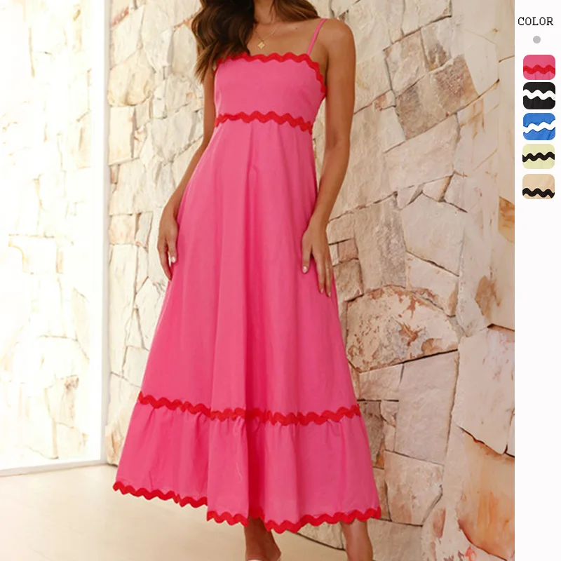 

WildPinky 2024 New Arrivals Women's Summer Dresses Lace Up Sleeveless Flowy Beach Vacation Party Spaghetti Strap Maxi Dress