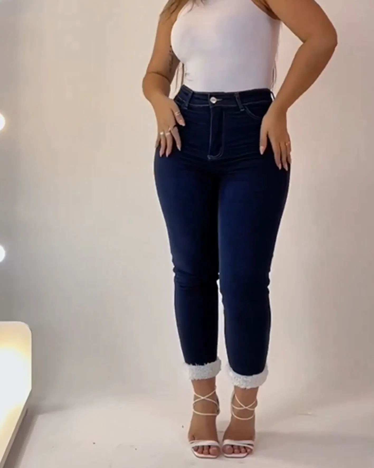 New Fashion Casual for Winter Thermal Fleece Lined Slim Fit High Waist Skinny Stretch Jeans for Women y2k