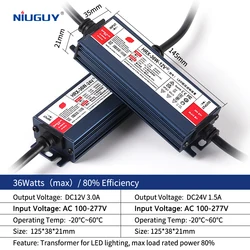 High - Power Waterproof LED Driver - Outdoor Lighting Transformer, AC to DC Conversion - DC24V (36Watts)