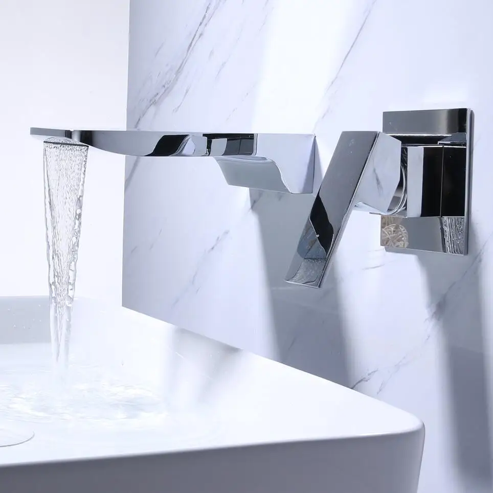 

Vidric Bright Chrome Bathroom Waterfall Basin Mixer Faucet Single Lever Wall Mounted Washing Basin Taps Waterfall Bath Mixer Ta