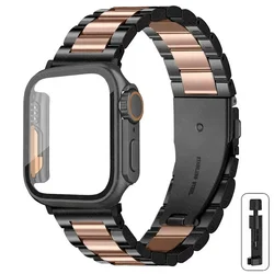 Elegant Stainless Steel Watch Strap with Ultra Case - iwatch6SE54 40mm (Black rosegold black)