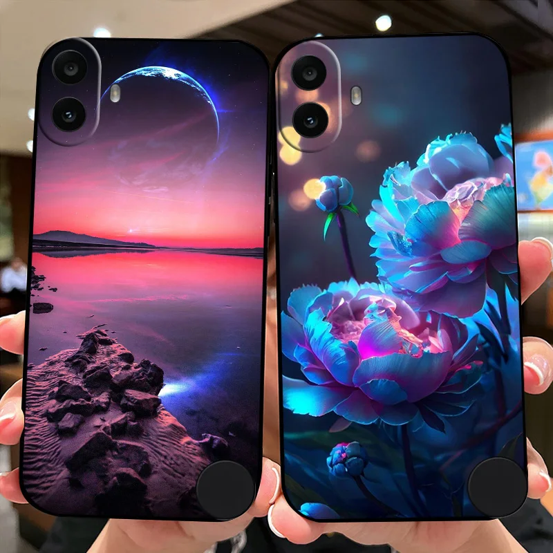 Floral Black Silicone Protective Bumper Case - Soft TPU Cover