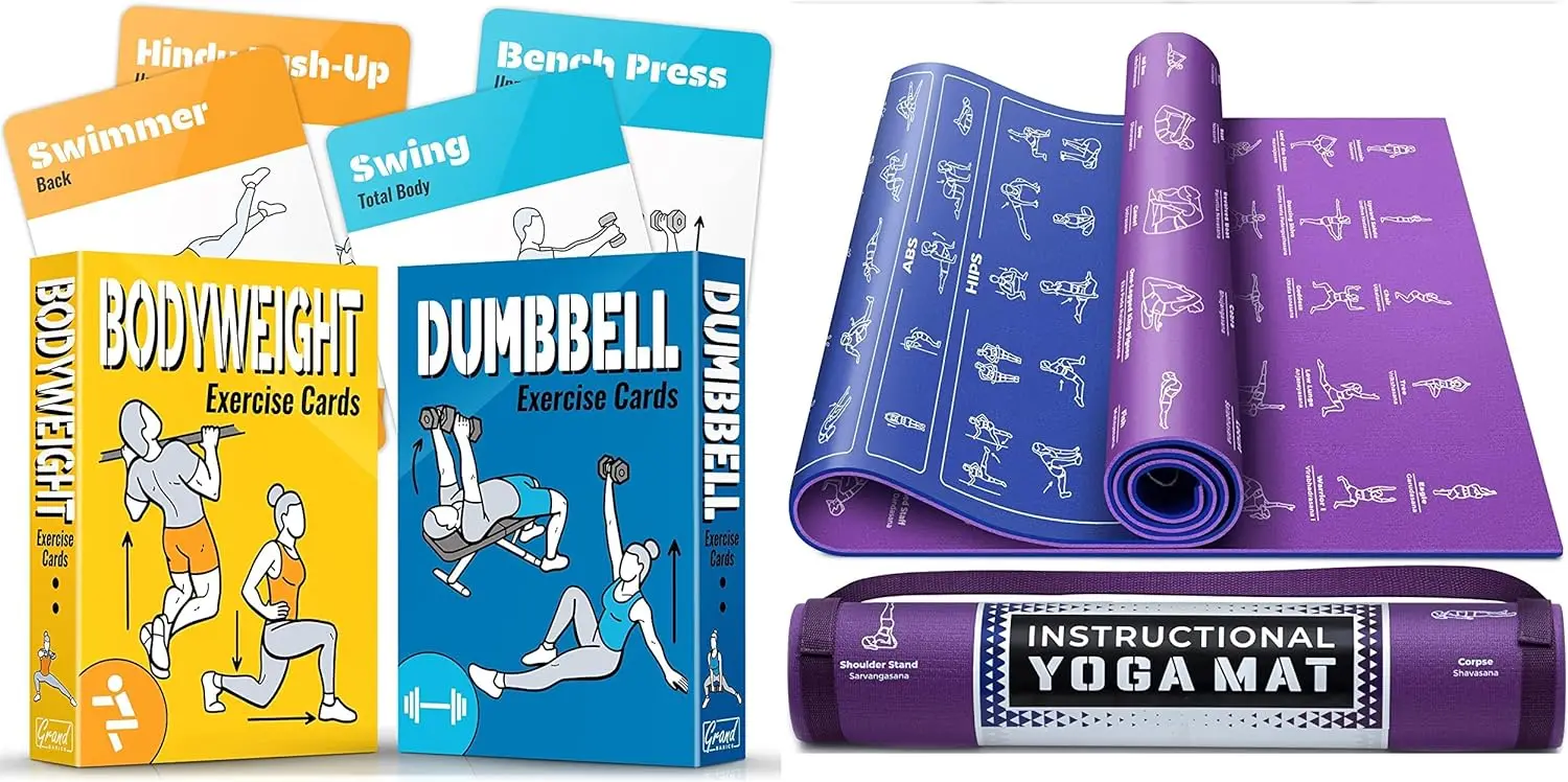 

[2-PACK] Bodyweight & Dumbbell Workout Cards - Large Size 5" x 3.5" Exercise Cards Deck with 100 Different Exercises