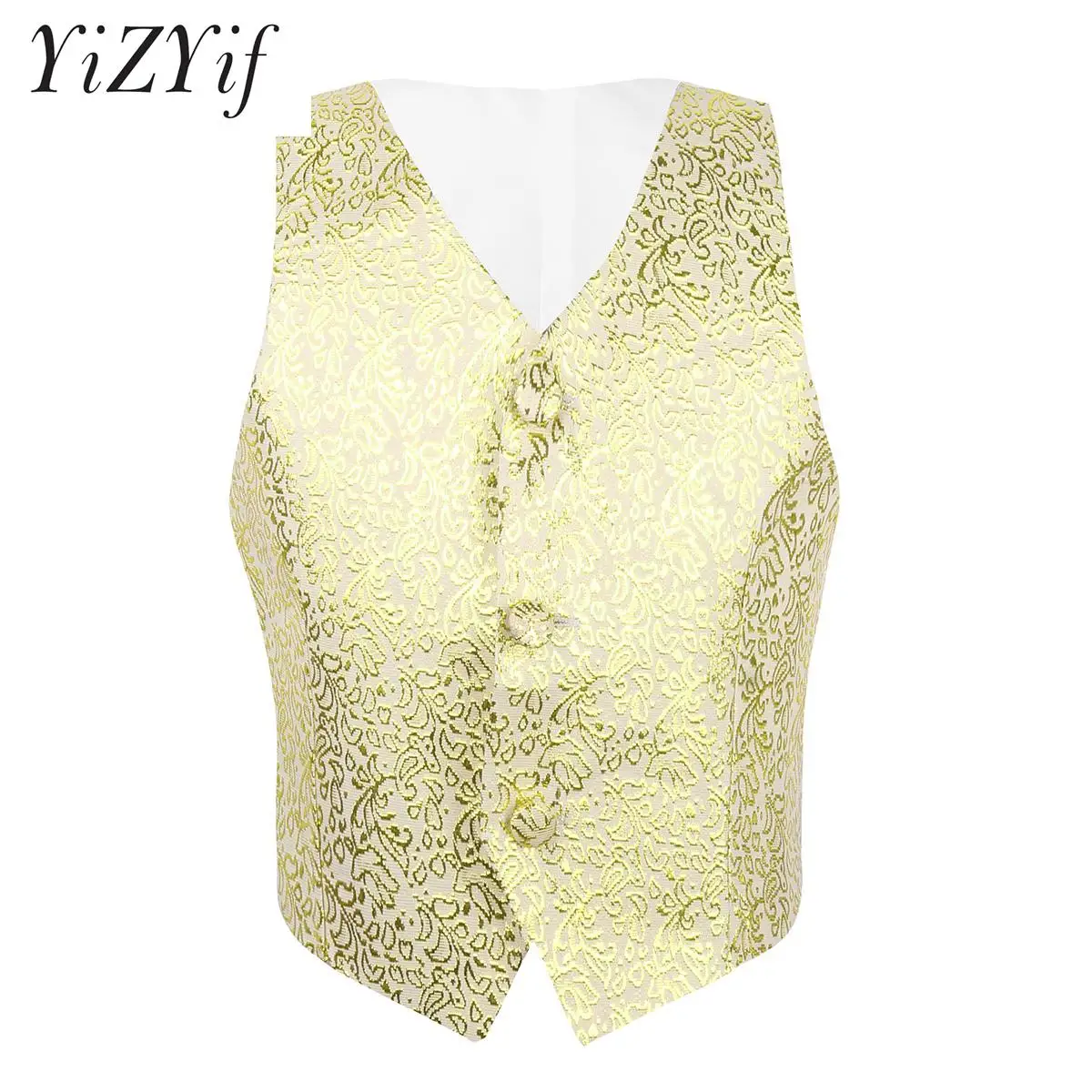

Kids Boys Gentleman Formal Suits Vintage Royal Prince Knight Waistcoat Shiny Floral Embroidery Vest for Halloween Cosplay Party
