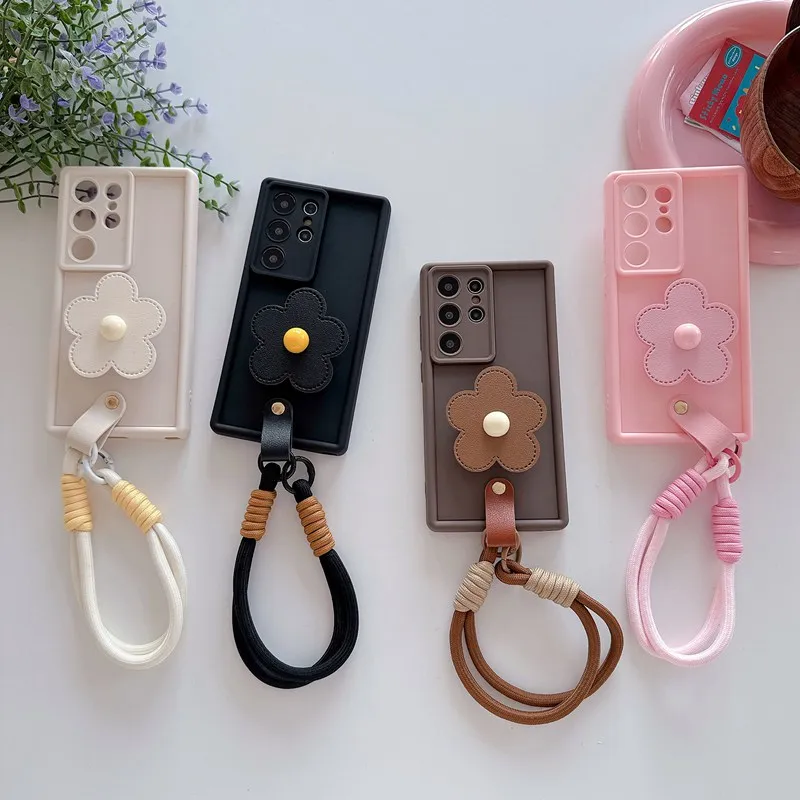 Floral Strap Lanyard Phone Case with Stand Holder - Soft Protective Cover