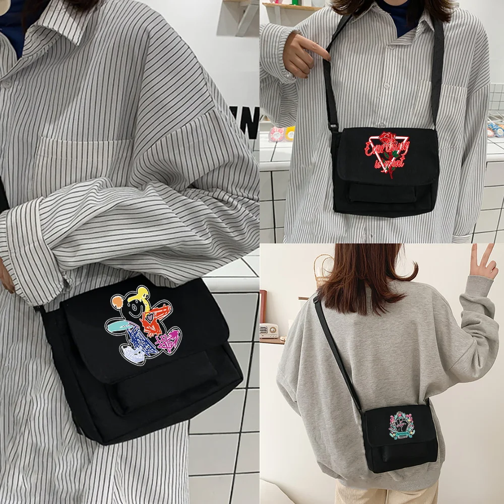 

Crossbody Bag Canvas Shoulder Packet 2022 Women Wild Messenger Bags Unisex Casual Postman Case Men Organizer Color Print Handbag